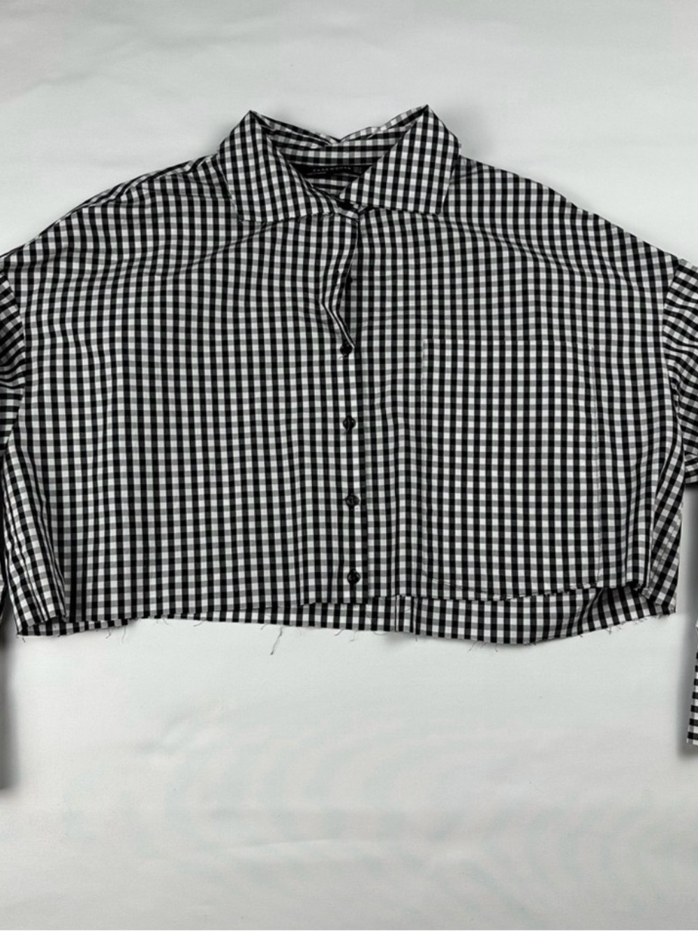 Zara Black & White Gingham Cropped Button-Down Shirt
